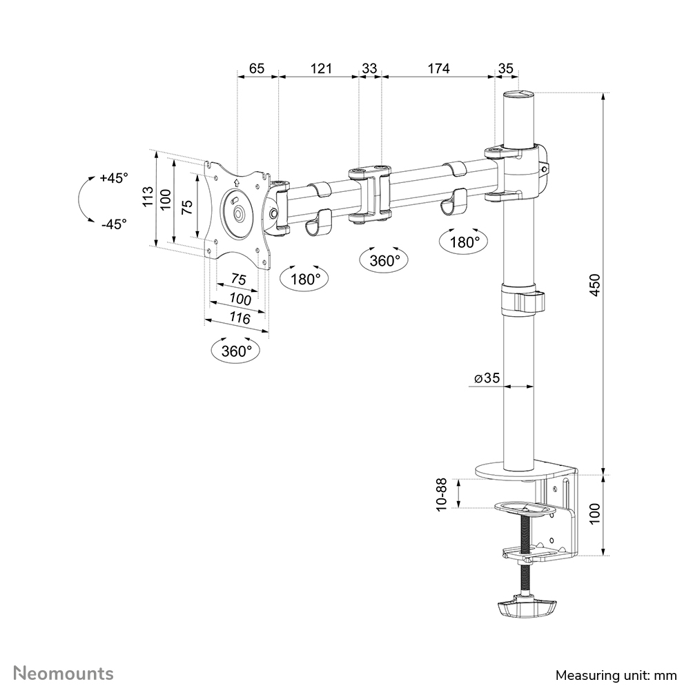 Neomounts NM-D135WHITE Monitorarm 10-30"